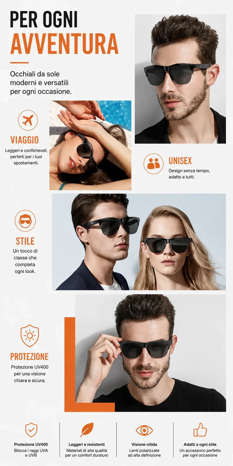 Occhiali da Sole Smart con Bluetooth 5.3 e Audio Open-Ear