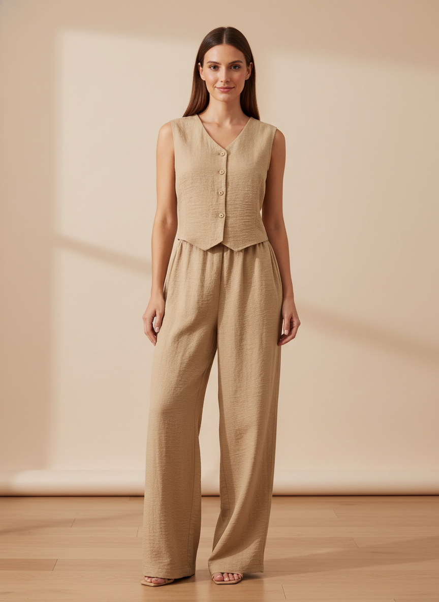 Completo Lino Gilet e Pantaloni Palazzo